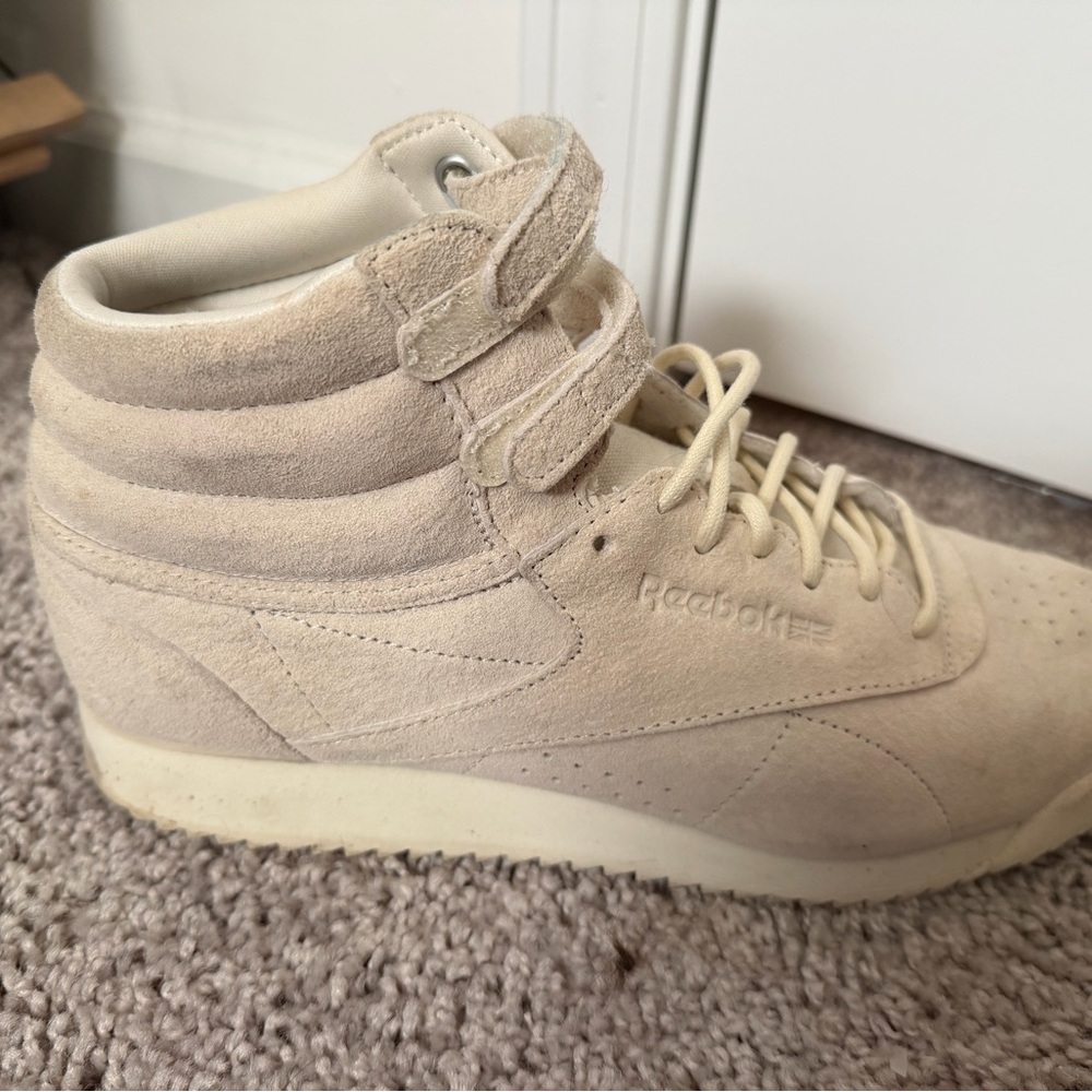Reebok Beige Suede High-Top Sneakers with Dual Straps